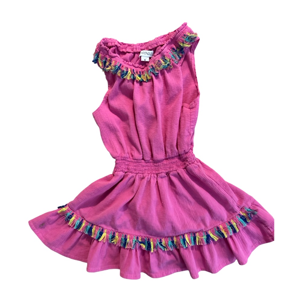 Flapdoodles Magenta Pink Girls Sundress with Ruffle Detail Size 6 💯% Cotton